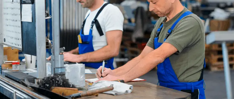 hommes travaillent sur un Établi d'atelier