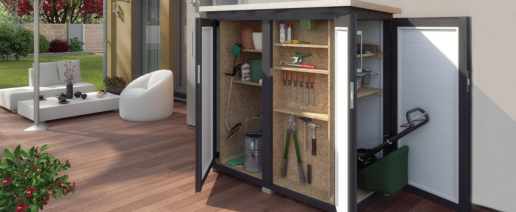 armoire de jardin avec outils