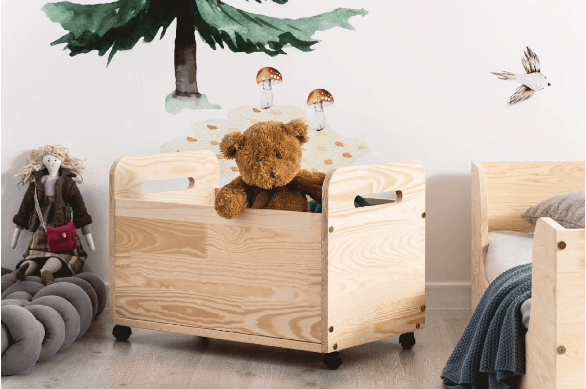 Boîte à Jouets En Bois STEIFF Forme Tonneau - Vintage Années 60 Pour Ours
