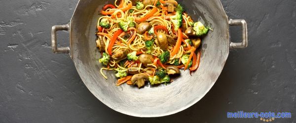 des pâtes dans un wok