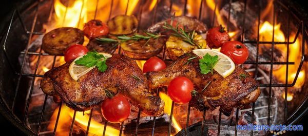 Des viandes de poulet grillé au feu