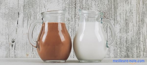 une carafe de cacao et une carafe du lait de soja