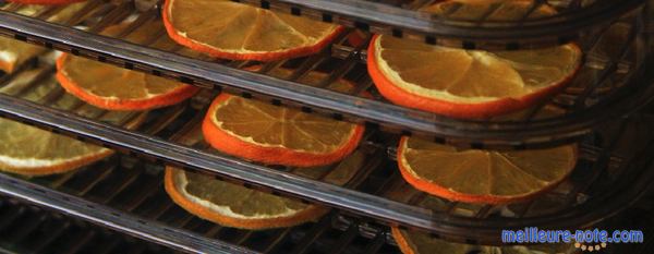 des oranges secs dans un déshydratreur