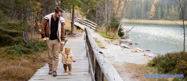 Un bébé et son père qui marche 