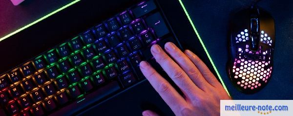 Une main sur un clavier et un souris gamer