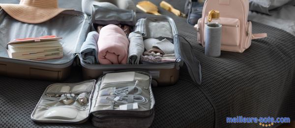 Une valise avec plusieurs sacs de rangement