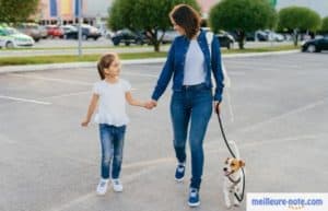 un petit chien blanc avec ses propriétaires