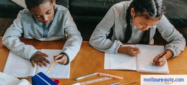 Un garçon et une fille qui font leurs devoirs