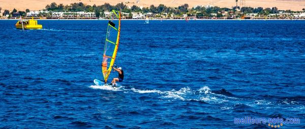 un homme sportif qui est sur son windsurf